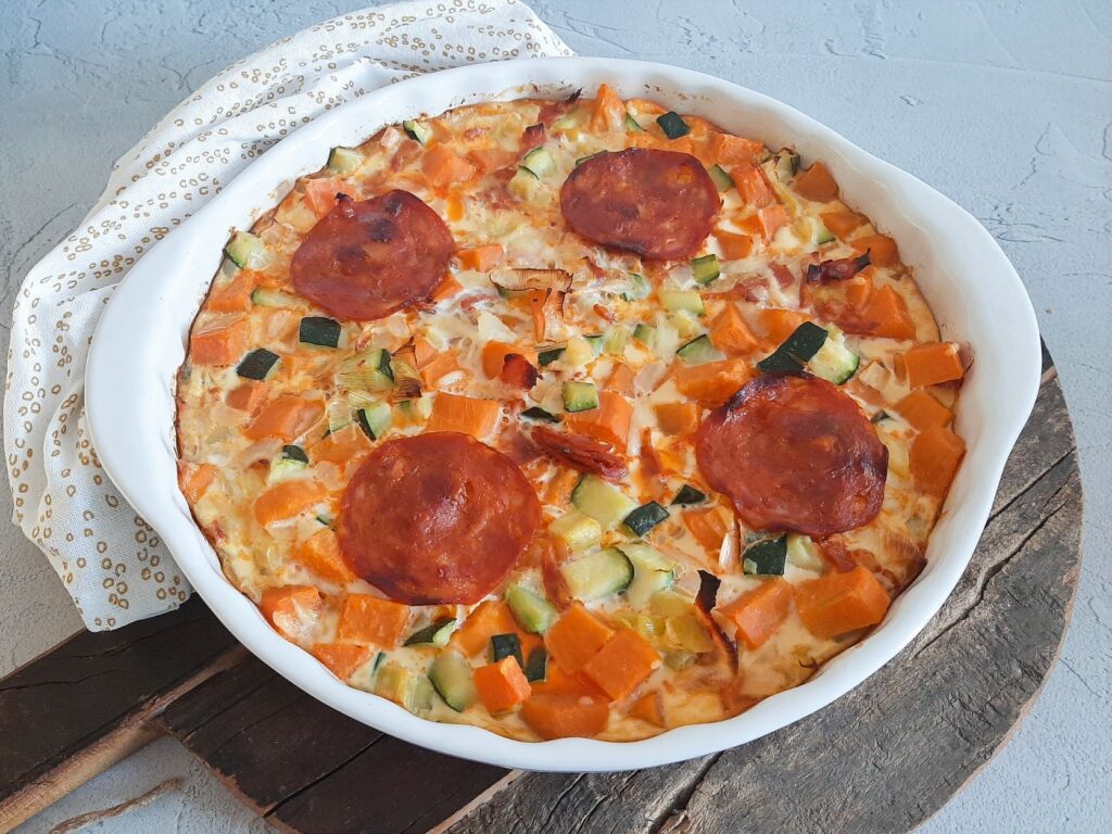 Zoete aardappel frittata met chorizo